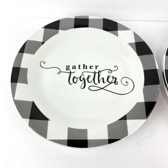 Royal Norfolk Black Gingham Fall Dessert Salad Plates Set of 4 - Picture 3 of 8